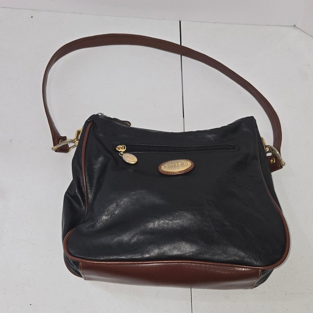 Capezio Vintage Shoulder Bag Black Brown Faux Leather Hobo Gold Tone Hardware